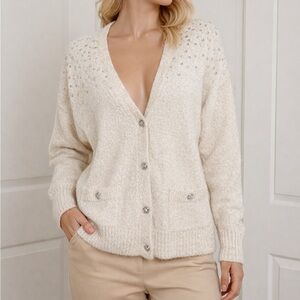 Karl Lagerfeld Cream Cardigan with Silver Accents